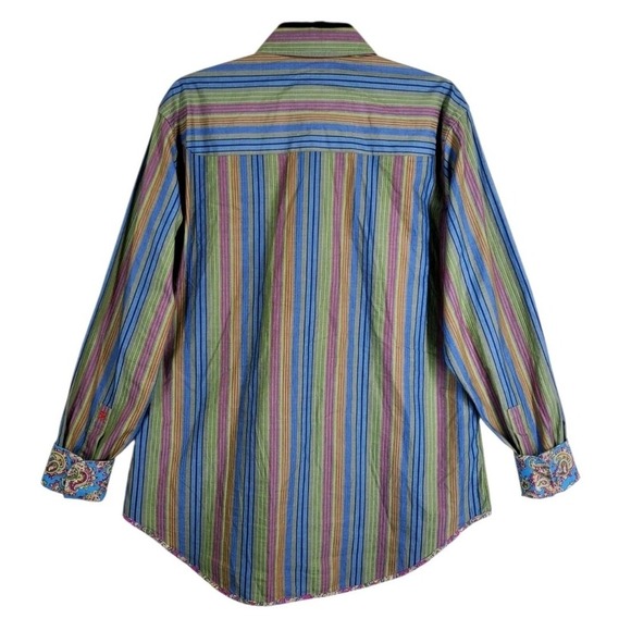 Robert Graham Dress Shirt Mens M Blue Green Red Colorful Striped Flip Cuffs LS - Picture 11 of 11
